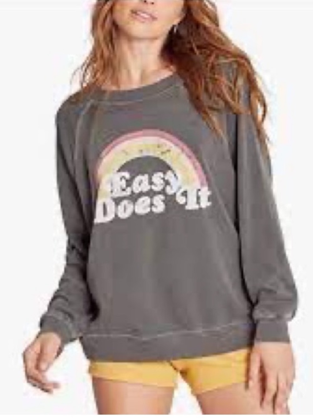 WILDFOX Gray Rainbow “Easy Does It” Distressed French Terry Sweatshirt NWT